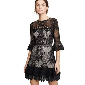 Bb Dakota RSVP Layer Cake Lace Eyelet Overlay Black LBD Dress, size 0